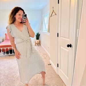 Tuckernuck Rebecca Taylor Gray Flax Belted Maxi Dress Medium